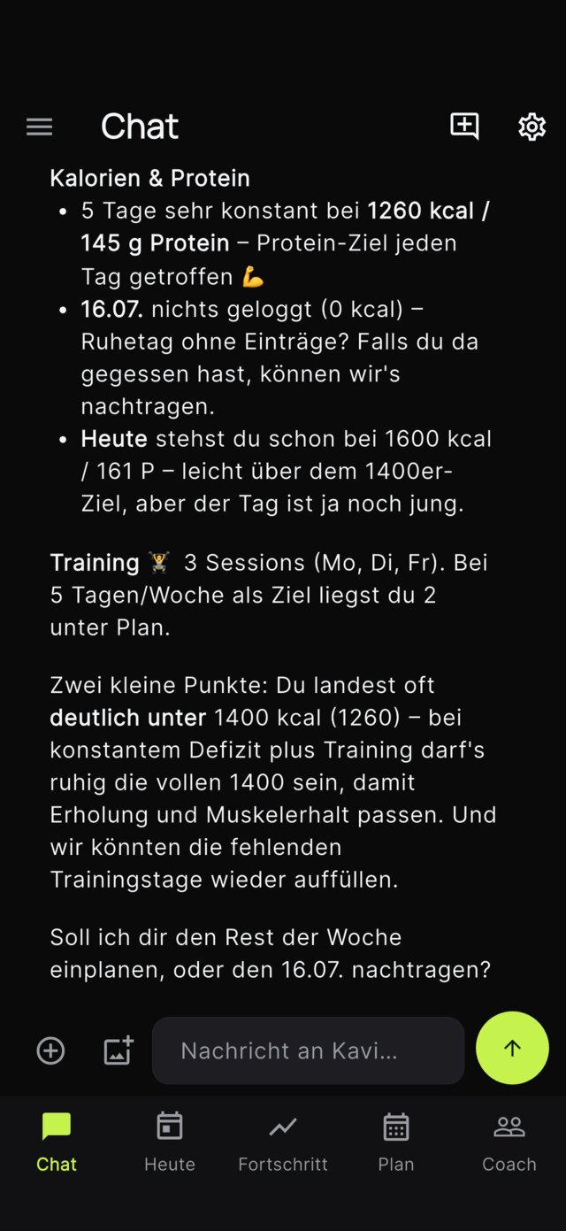 Frag alles. Kavi antwortet wie ein Coach.
