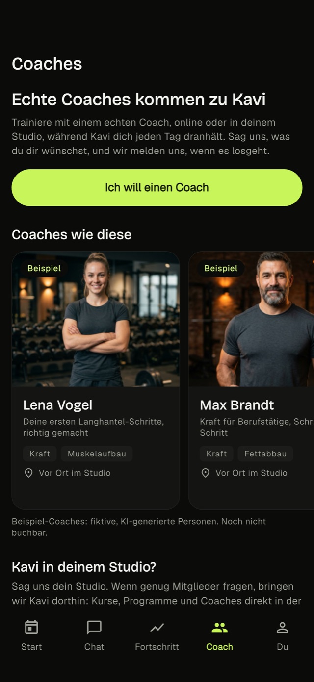 Kavis Coach-Tab: echte Coaches kommen bald